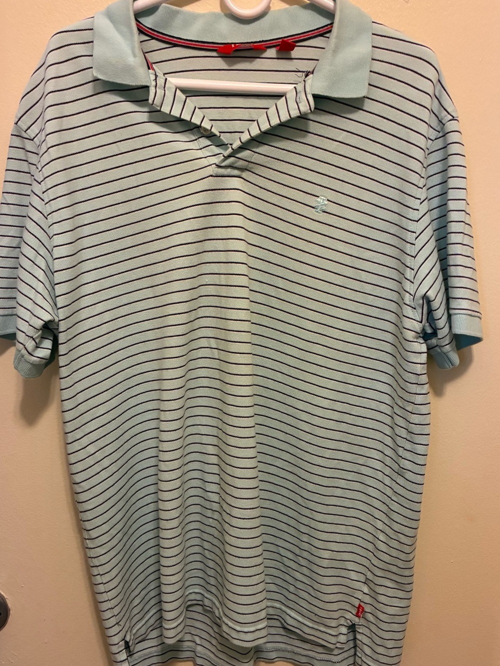Izod Light Blue Polo with Navy Pinstripes
